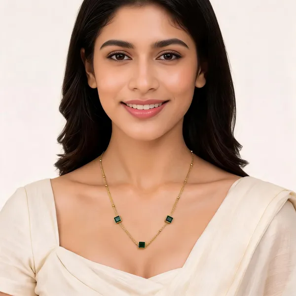 Gold_Green_Stainless_Steel_Square_Stone_Necklace_For_Women