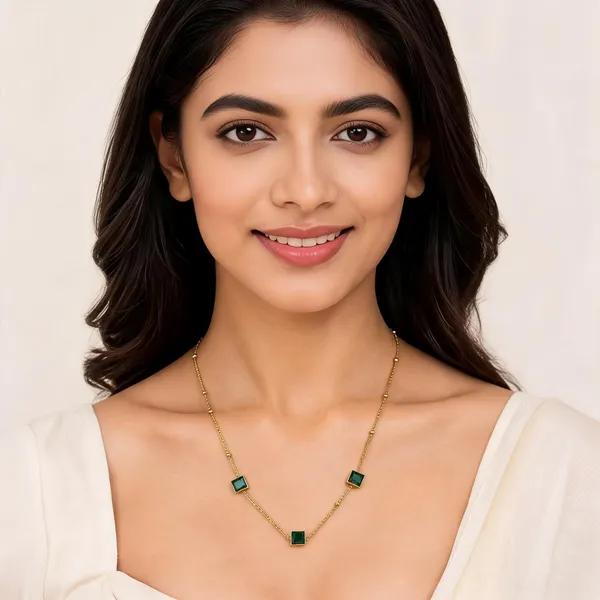 Gold_Green_Stainless_Steel_Square_Stone_Necklace_For_Women