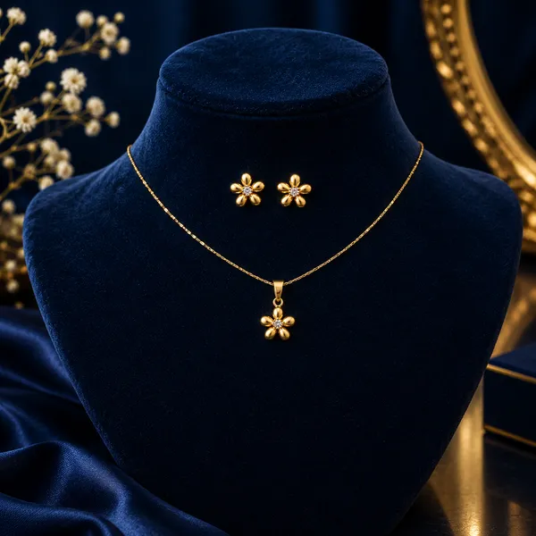 Gold_Stainless_Steel_Floral_Necklace_And_Earrings_Set_For_Women