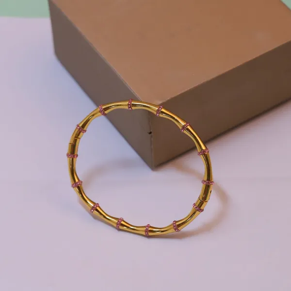 Gold_Pink_Stone-Studded_Stainless_Steel_Bangle_For_Women