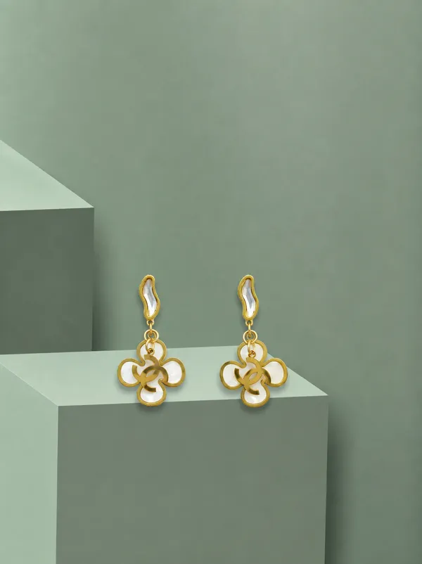 Gold_Stainless_Steel_Floral_Linked_Drop_Earrings_For_Women