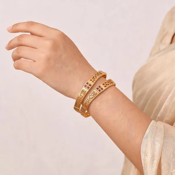 Gold_Stainless_Steel_Openwork_Floral_Kadli_Bangle_For_Women