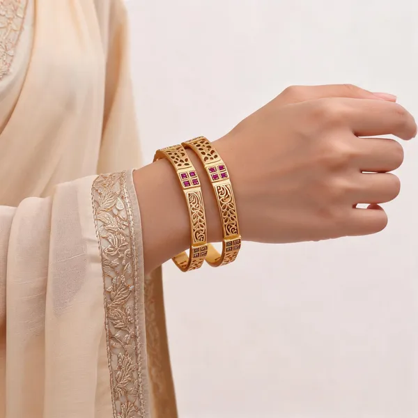 Gold_Stainless_Steel_Openwork_Floral_Kadli_Bangle_For_Women