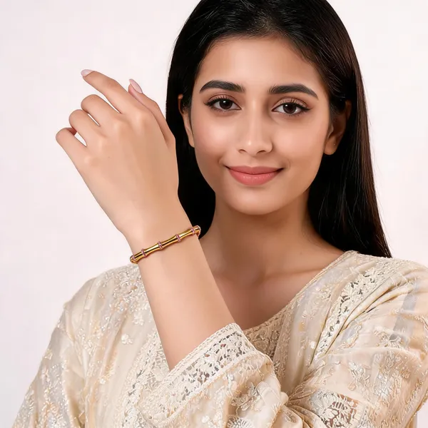 Gold_Pink_Stone-Studded_Stainless_Steel_Bangle_For_Women