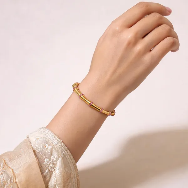 Gold_Pink_Stone-Studded_Stainless_Steel_Bangle_For_Women