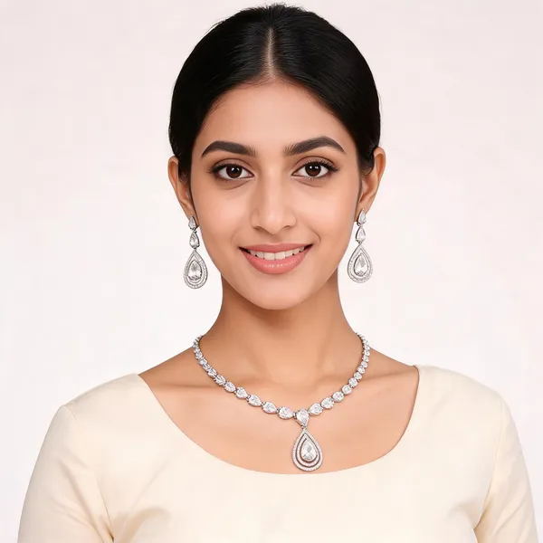 Silver_Alloy_Teardrop_Stone_Necklace_And_Earrings_Set_For_Women