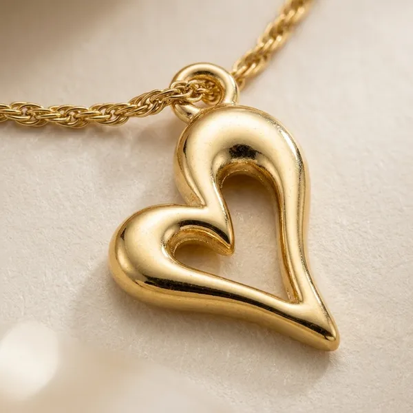 Gold_Tone_Open_Heart_Pendant_Necklace_For_Women