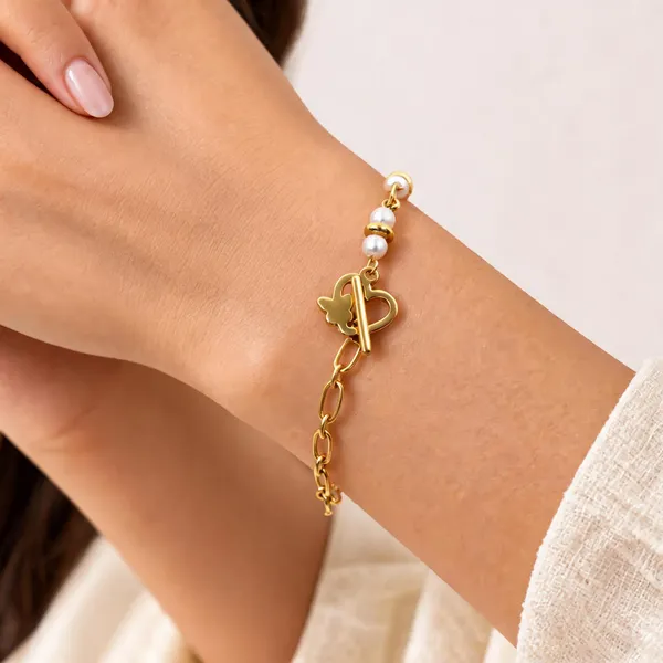 Gold_Tone_Pearl_Floral_Charm_Bracelet_For_Women