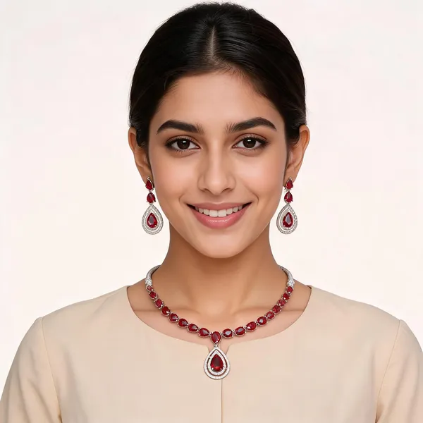 Red_Teardrop_Stone_Silver-Tone_Necklace_And_Earrings_Set_For_Women