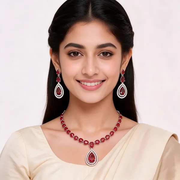 Red_Teardrop_Stone_Silver-Tone_Necklace_And_Earrings_Set_For_Women