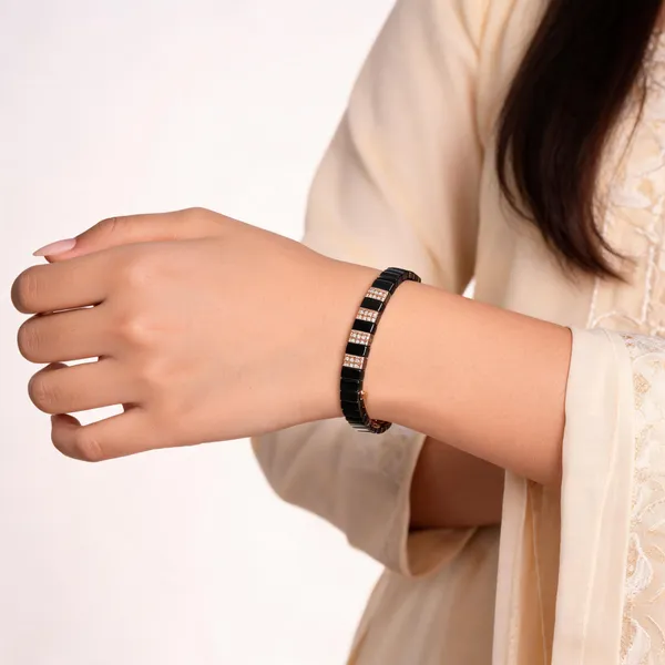 Black_Ceramic_Rose_Gold_Accent_Link_Bracelet_For_Women