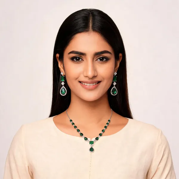 Green_Alloy_Teardrop_Crystal_Necklace_And_Earrings_Set_For_Women