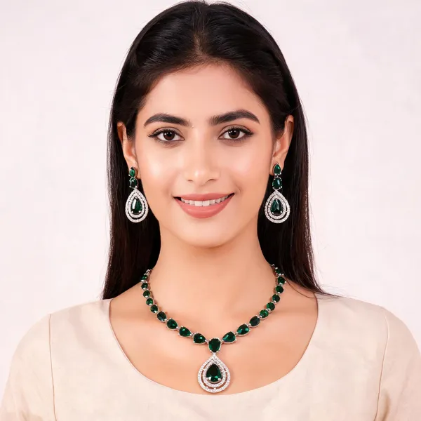 Green_Alloy_Teardrop_Stone_Necklace_Set_For_Women