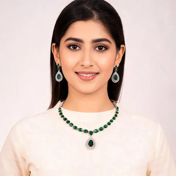 Green_Alloy_Teardrop_Stone_Necklace_Set_For_Women