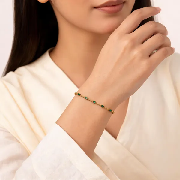 Gold_Green_Stainless_Steel_Beaded_Bracelet_For_Women