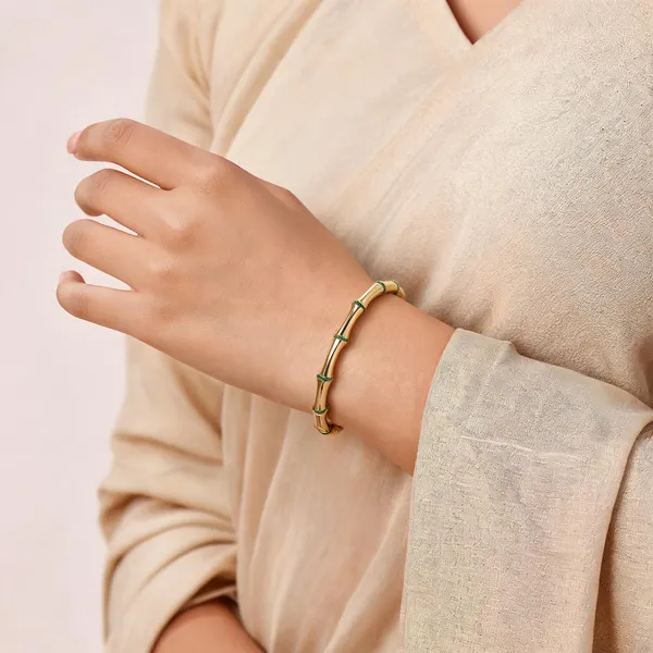 Gold_Green_Stainless_Steel_Bamboo_Bangle_Bracelet_For_Women