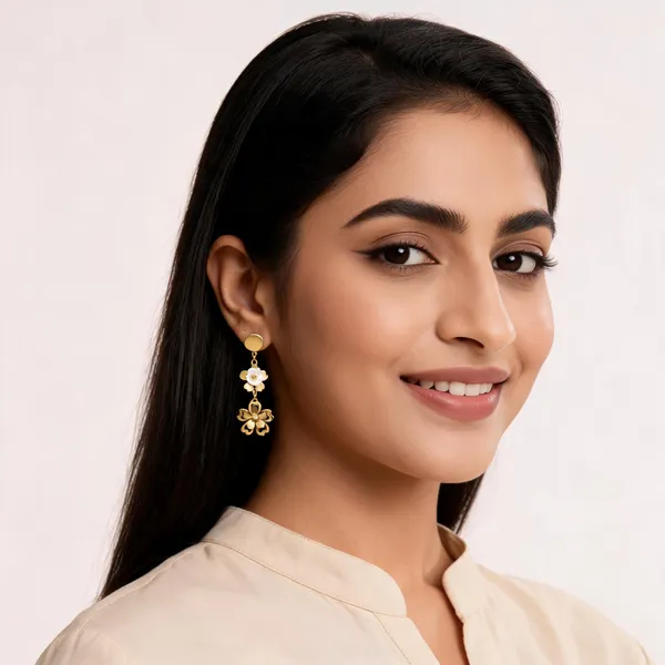 Gold_Stainless_Steel_Floral_Drop_Earrings_For_Women