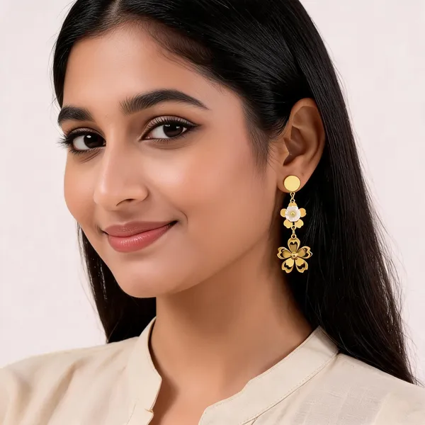 Gold_Stainless_Steel_Floral_Drop_Earrings_For_Women