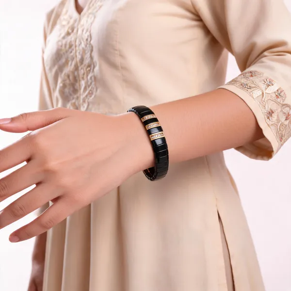 Black_Ceramic_Gold-Accent_Segmented_Bracelet_For_Women