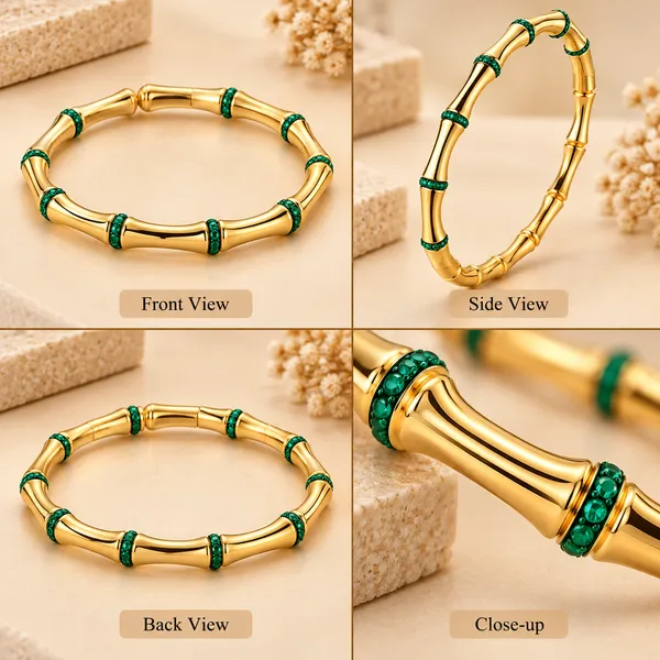 Gold_Green_Stainless_Steel_Bamboo_Bangle_Bracelet_For_Women