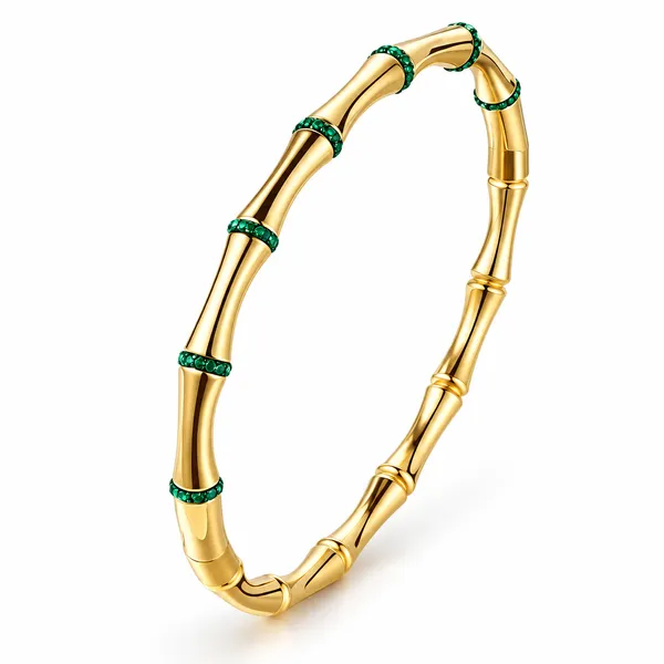 Gold_Green_Stainless_Steel_Bamboo_Bangle_Bracelet_For_Women
