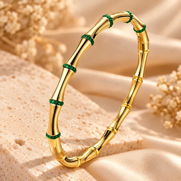 Gold_Green_Stainless_Steel_Bamboo_Bangle_Bracelet_For_Women