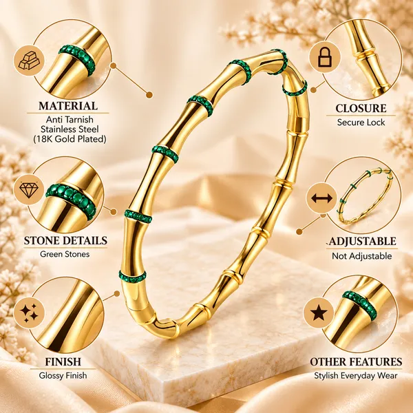 Gold_Green_Stainless_Steel_Bamboo_Bangle_Bracelet_For_Women