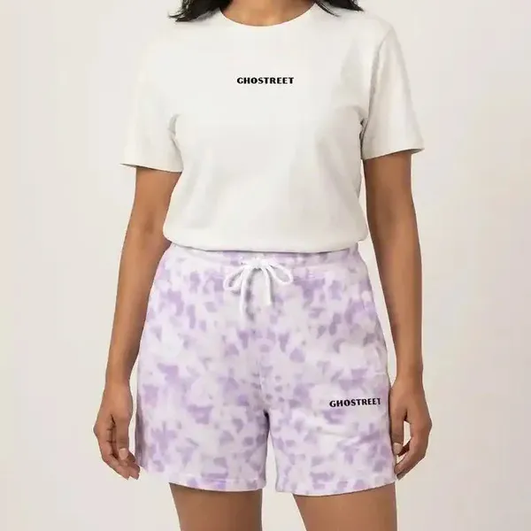 White_Lavender_Cotton_Relaxed_Fit_Tie-Dye_Shorts_For_Unisex