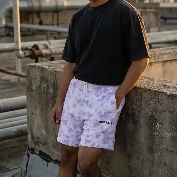 White_Lavender_Cotton_Relaxed_Fit_Tie-Dye_Shorts_For_Unisex