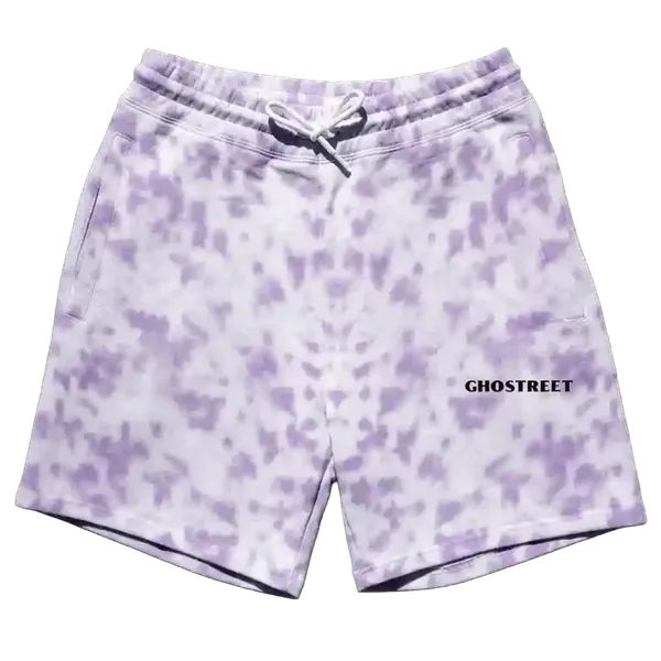 White_Lavender_Cotton_Relaxed_Fit_Tie-Dye_Shorts_For_Unisex