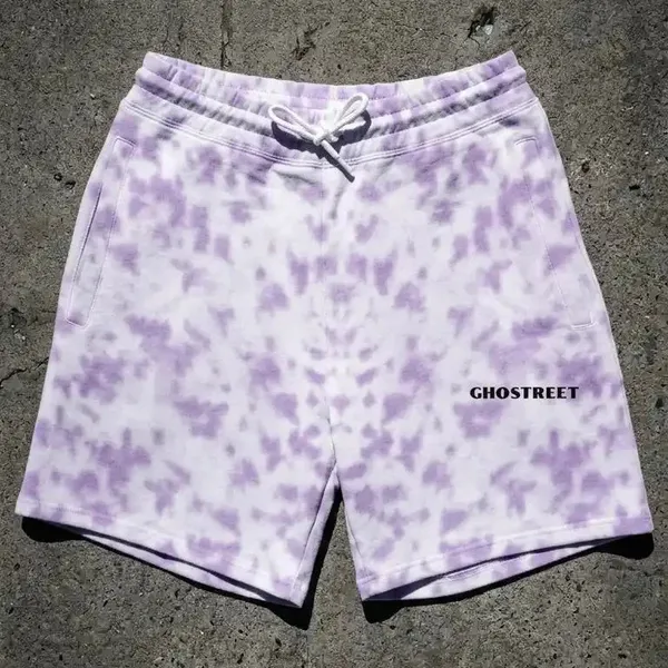 White_Lavender_Cotton_Relaxed_Fit_Tie-Dye_Shorts_For_Unisex