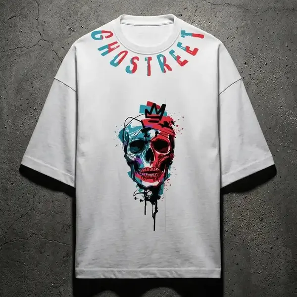 White_Cotton_Oversized_Crowned_Skull_Graphic_T-Shirt_For_Unisex