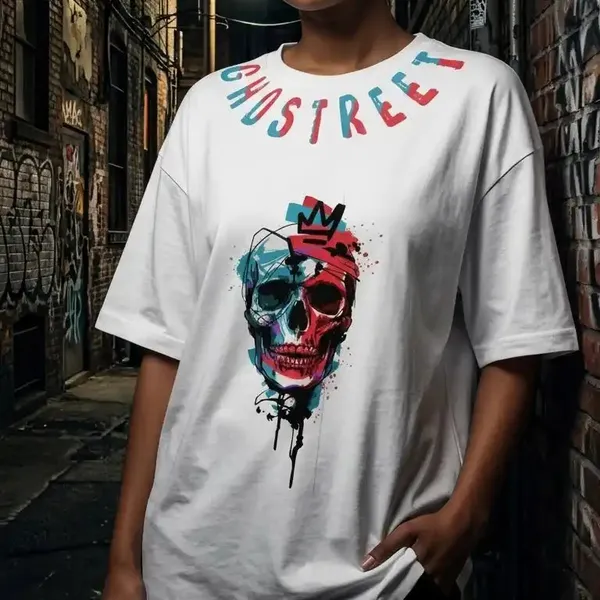 White_Cotton_Oversized_Crowned_Skull_Graphic_T-Shirt_For_Unisex
