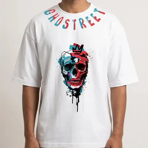 White_Cotton_Oversized_Crowned_Skull_Graphic_T-Shirt_For_Unisex