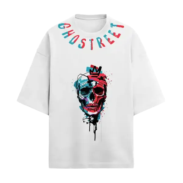 White_Cotton_Oversized_Crowned_Skull_Graphic_T-Shirt_For_Unisex