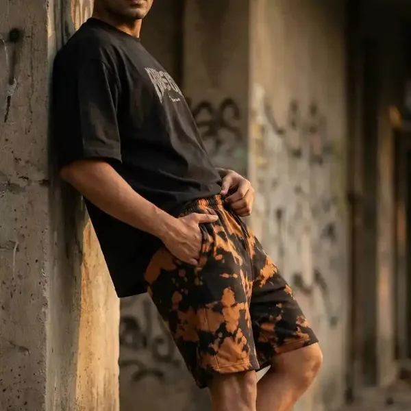 Brown_Black_Cotton_Tie-Dye_Relaxed_Fit_Shorts_For_Unisex