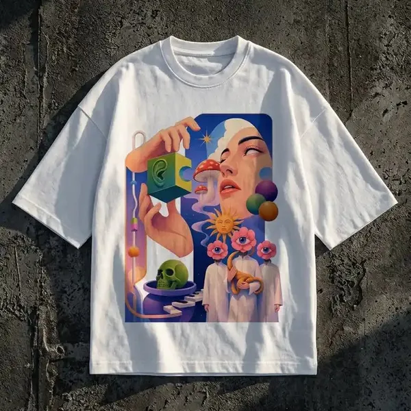 White_Cotton_Oversized_Trippy_Surrealist_Drop_Shoulder_T-Shirt_For_Unisex