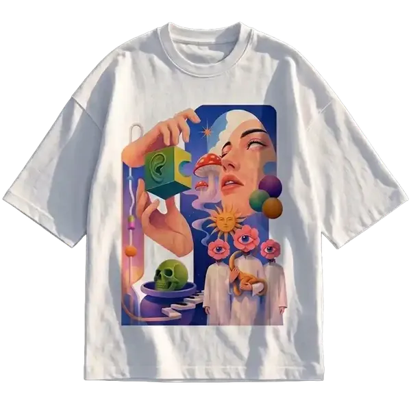 White_Cotton_Oversized_Trippy_Surrealist_Drop_Shoulder_T-Shirt_For_Unisex