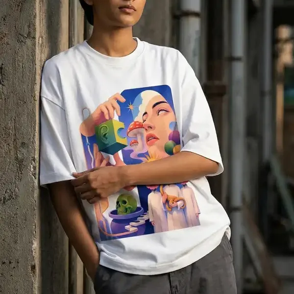 White_Cotton_Oversized_Trippy_Surrealist_Drop_Shoulder_T-Shirt_For_Unisex