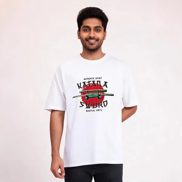 White_Cotton_Oversized_Katana_Graphic_T-Shirt_For_Unisex