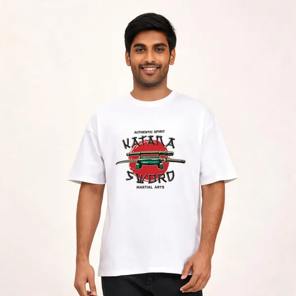 White_Cotton_Oversized_Katana_Graphic_T-Shirt_For_Unisex