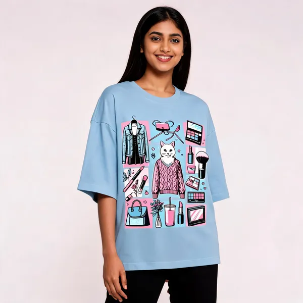 Sky_Blue_Cotton_Oversized_Drop_Shoulder_T-Shirt_For_Women