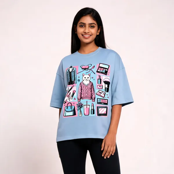 Sky_Blue_Cotton_Oversized_Drop_Shoulder_T-Shirt_For_Women