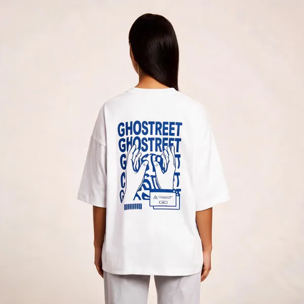 White_Cotton_Oversized_Blue_Ghost_Graphic_T-Shirt_For_Unisex