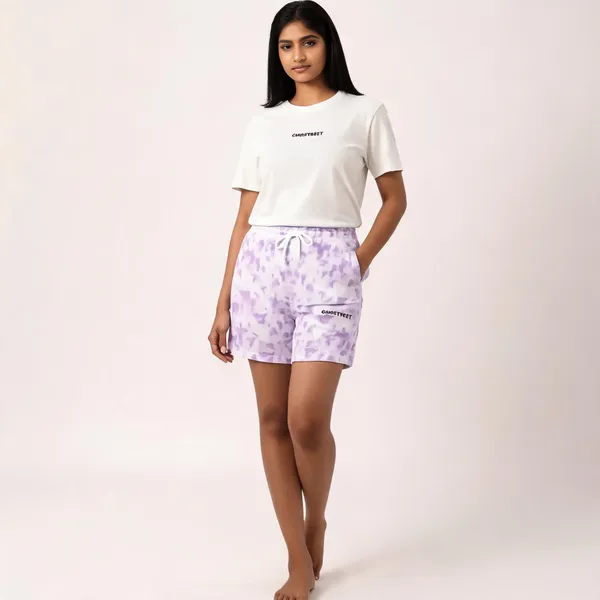 White_Lavender_Cotton_Relaxed_Fit_Tie-Dye_Shorts_For_Unisex