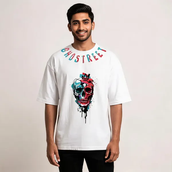 White_Cotton_Oversized_Crowned_Skull_Graphic_T-Shirt_For_Unisex