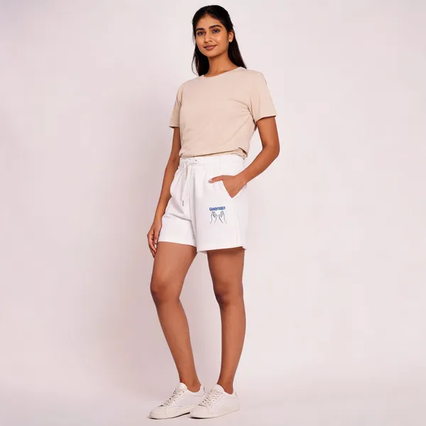 White_French_Terry_Relaxed_Fit_Hope_Shorts_For_Unisex