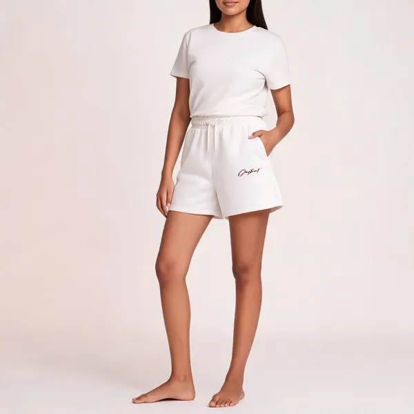 White_French_Terry_Relaxed_Fit_Heavyweight_Shorts_For_Unisex
