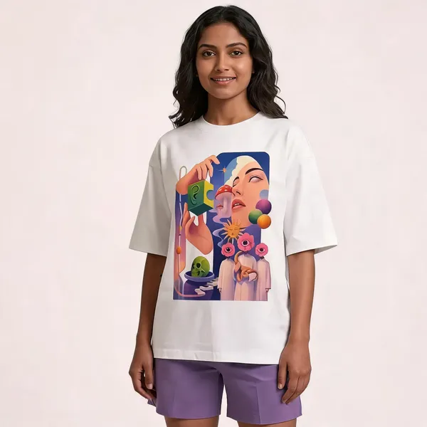 White_Cotton_Oversized_Trippy_Surrealist_Drop_Shoulder_T-Shirt_For_Unisex