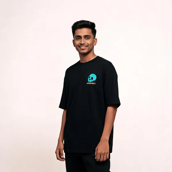 Black_Cotton_Oversized_Dripping_Skull_Graphic_T-Shirt_For_Unisex